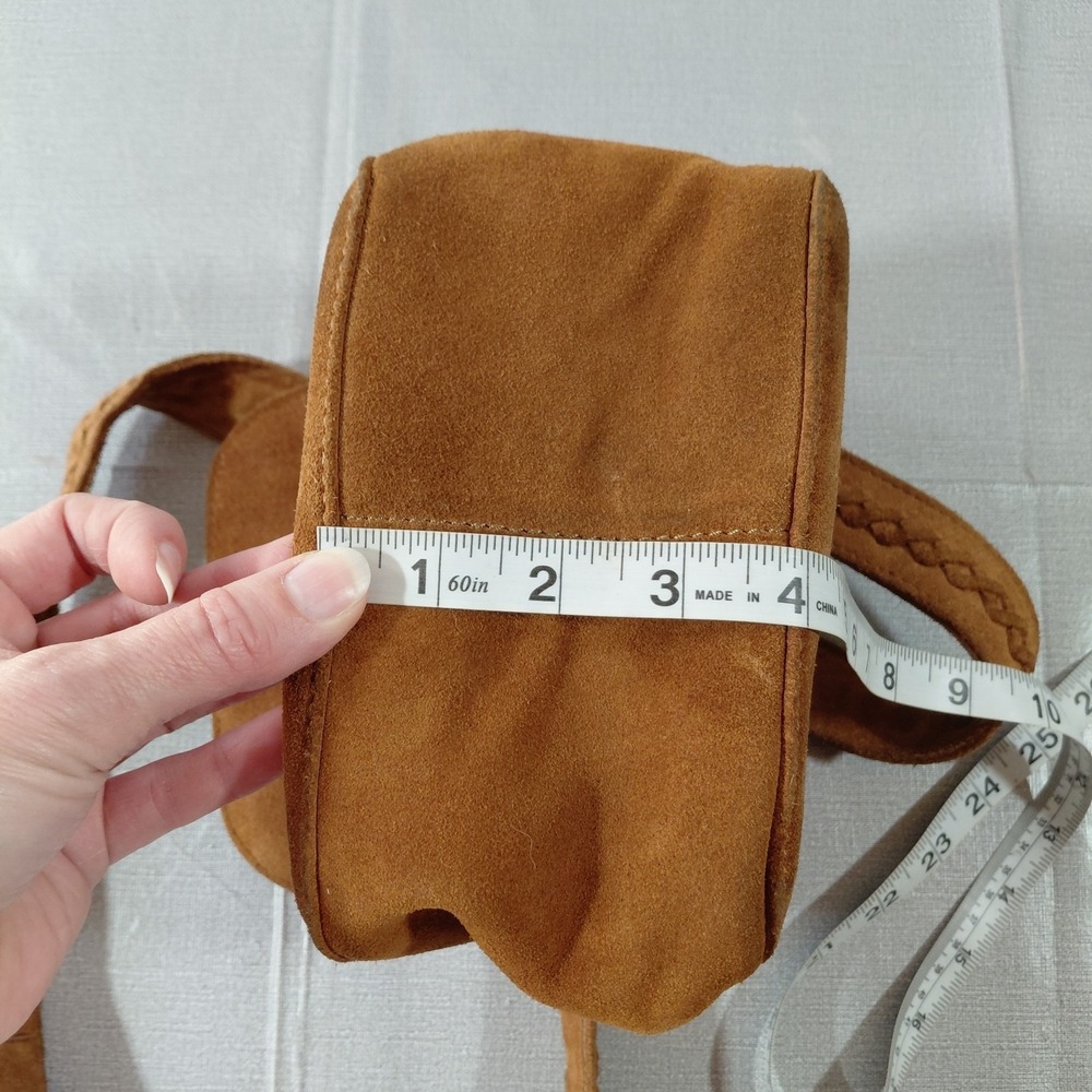 American Eagle Genuine Suede Cow Leather Crossbody Purse Brown - Picture 13 of 15